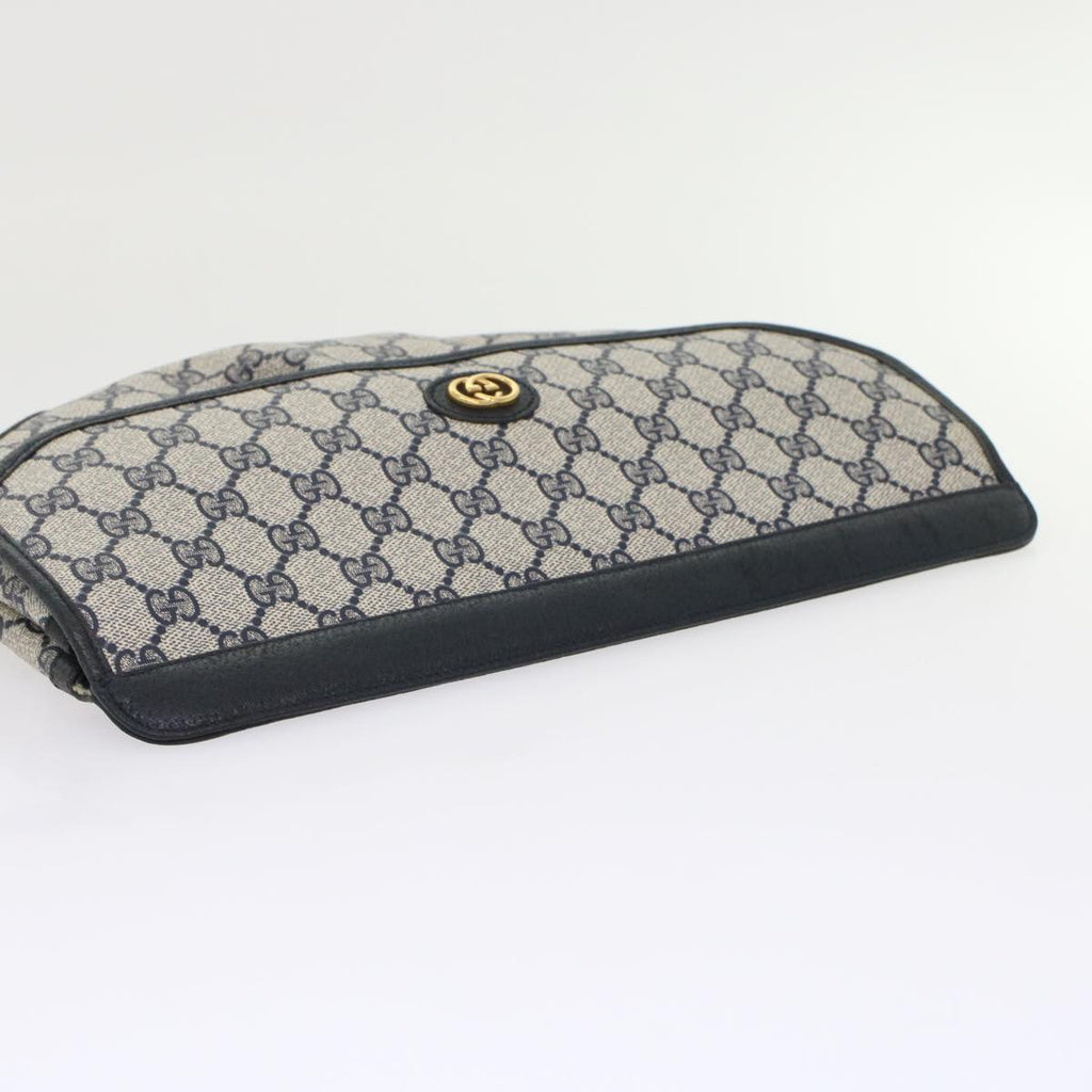 GUCCI GG Canvas Clutch Bag PVC Leather Gray Navy ep1131