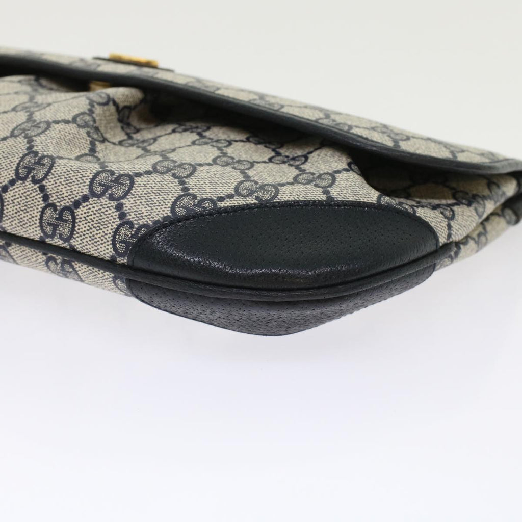 GUCCI GG Canvas Clutch Bag PVC Leather Gray Navy ep1131