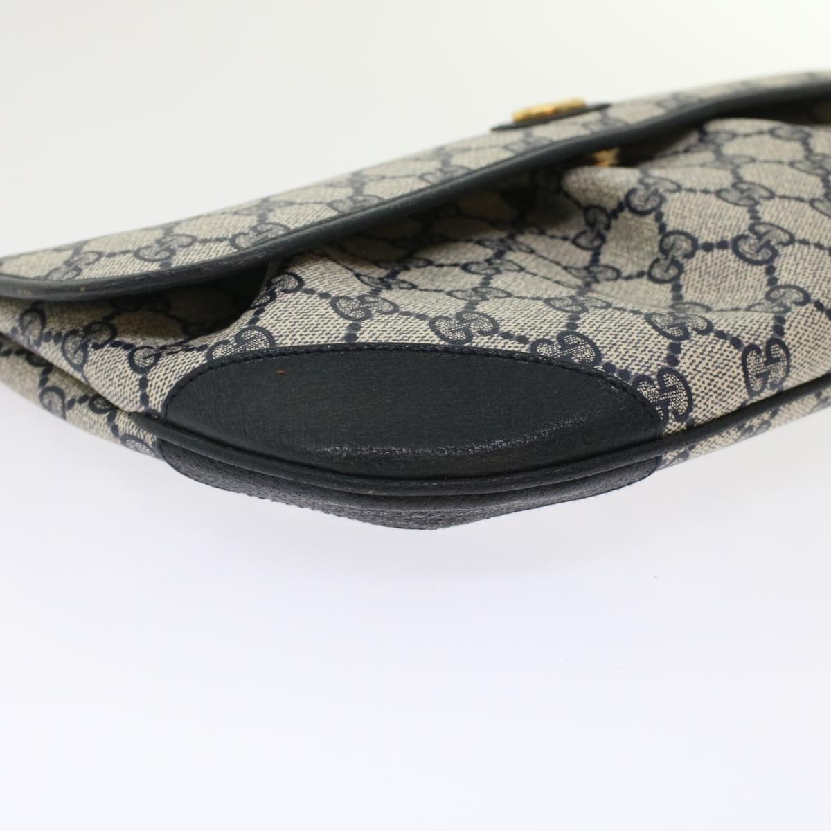 GUCCI GG Canvas Clutch Bag PVC Leather Gray Navy ep1131