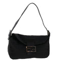 FENDI Zucchino Canvas Mamma Baguette Shoulder Bag Leather Black ep1135