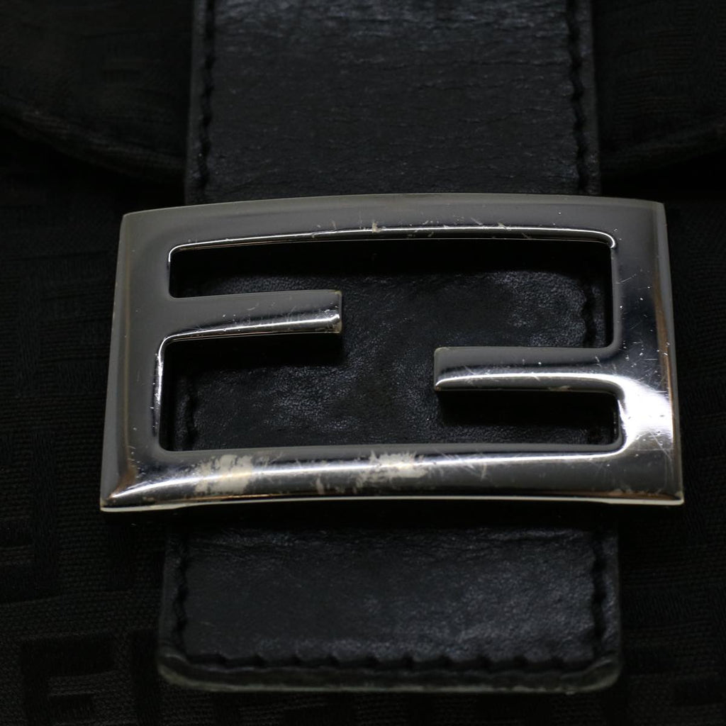 FENDI Zucchino Canvas Mamma Baguette Shoulder Bag Leather Black ep1135