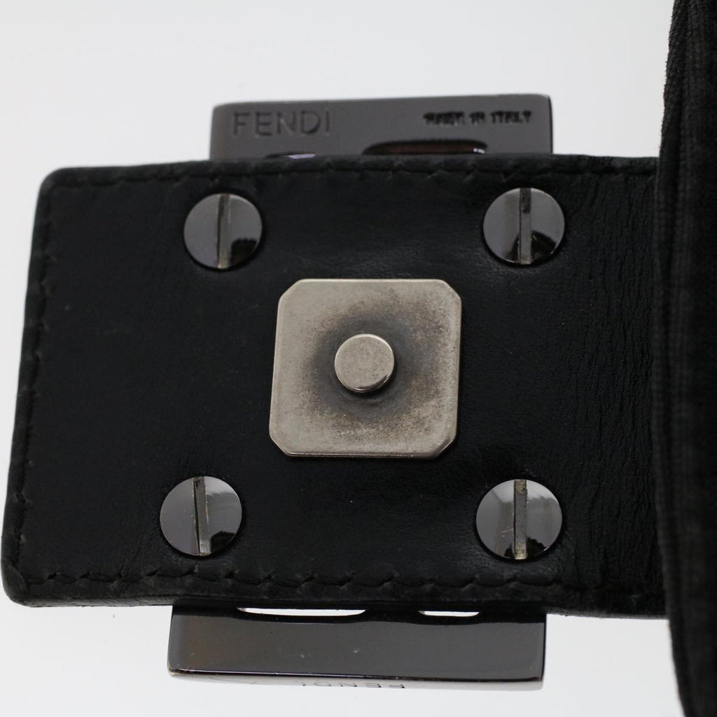 FENDI Zucchino Canvas Mamma Baguette Shoulder Bag Leather Black ep1135