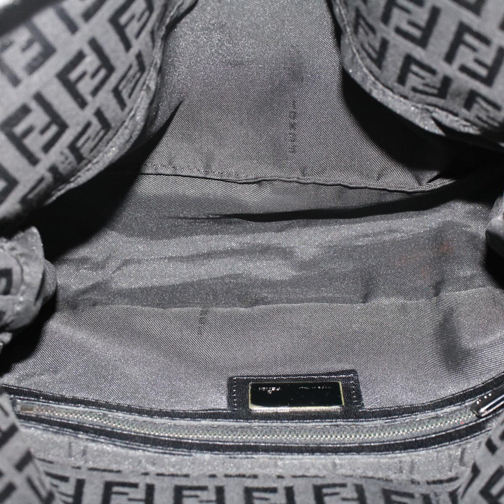 FENDI Zucchino Canvas Mamma Baguette Shoulder Bag Leather Black ep1135