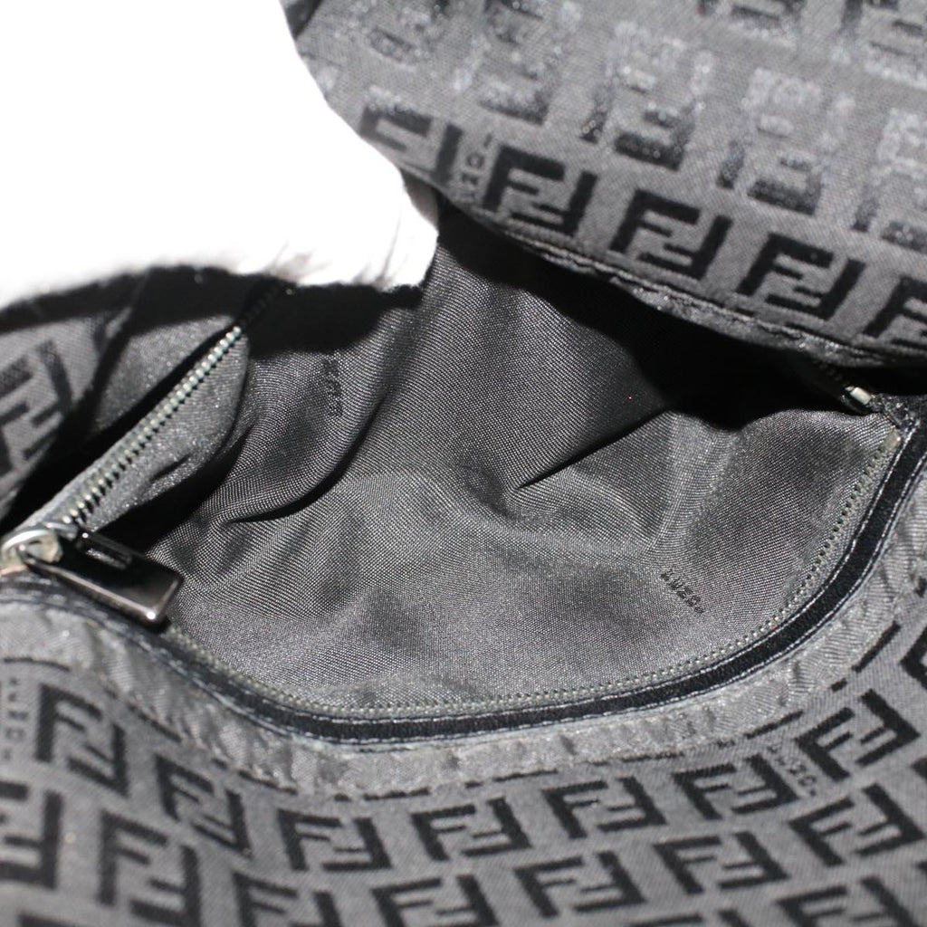 FENDI Zucchino Canvas Mamma Baguette Shoulder Bag Leather Black ep1135