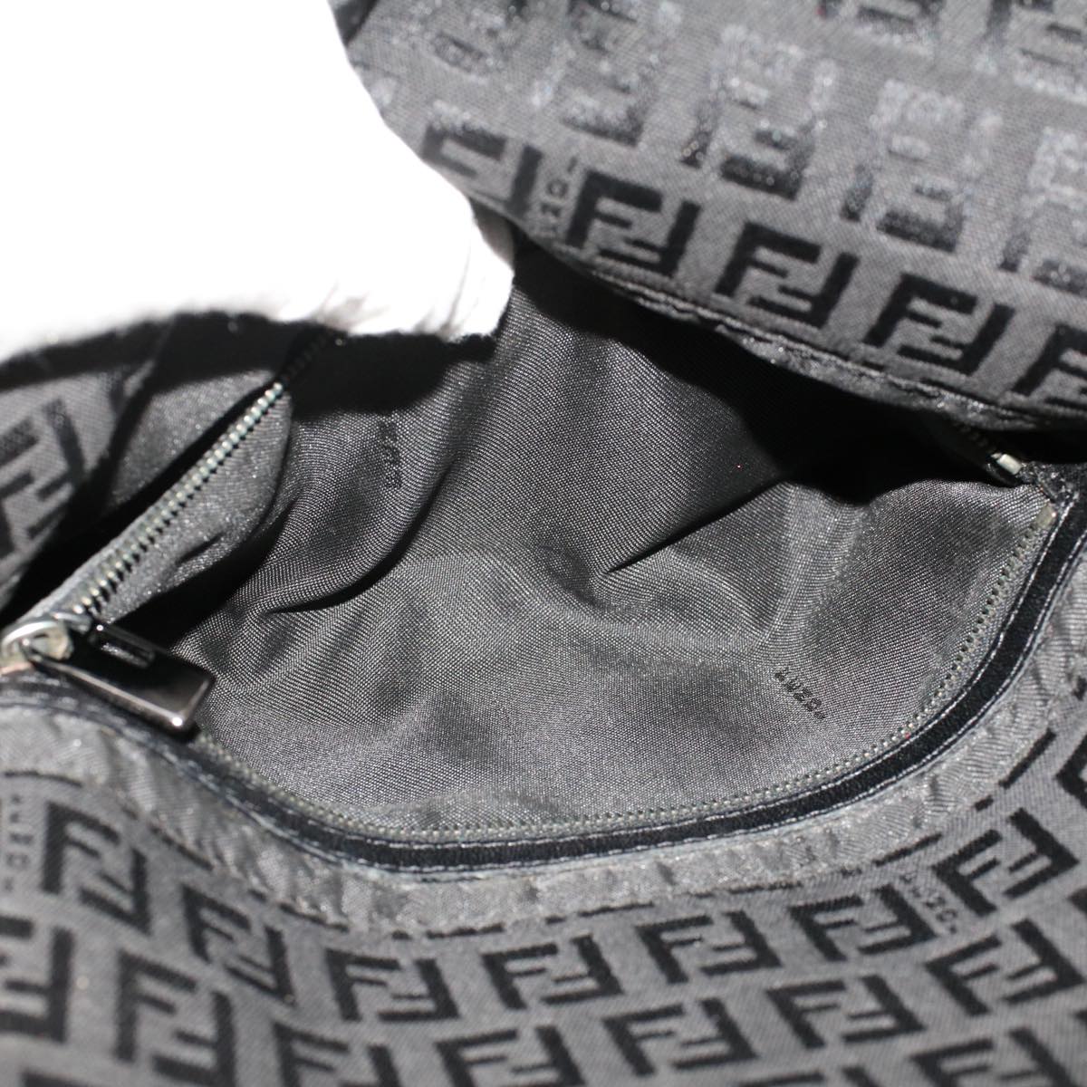 FENDI Zucchino Canvas Mamma Baguette Shoulder Bag Leather Black ep1135
