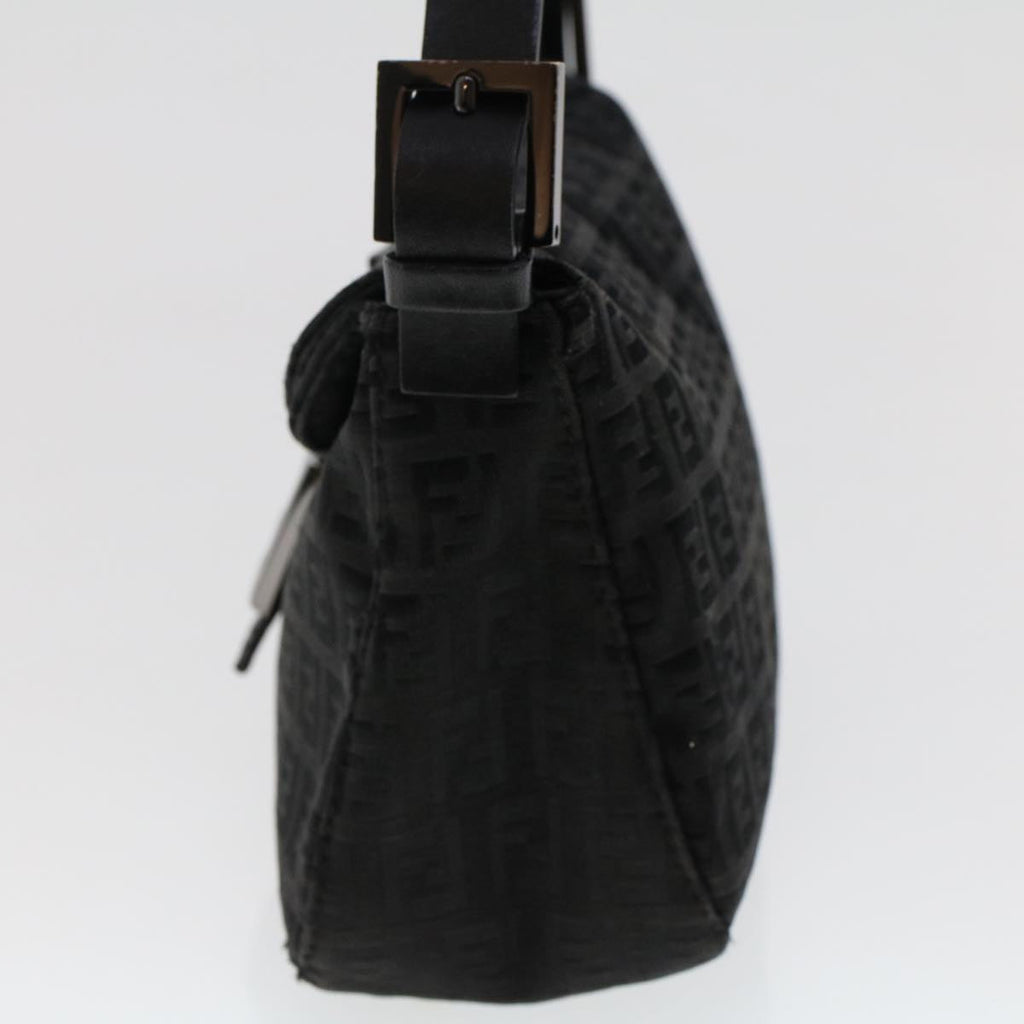 FENDI Zucchino Canvas Mamma Baguette Shoulder Bag Leather Black ep1135