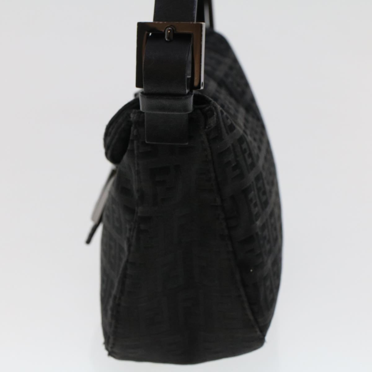FENDI Zucchino Canvas Mamma Baguette Shoulder Bag Leather Black ep1135