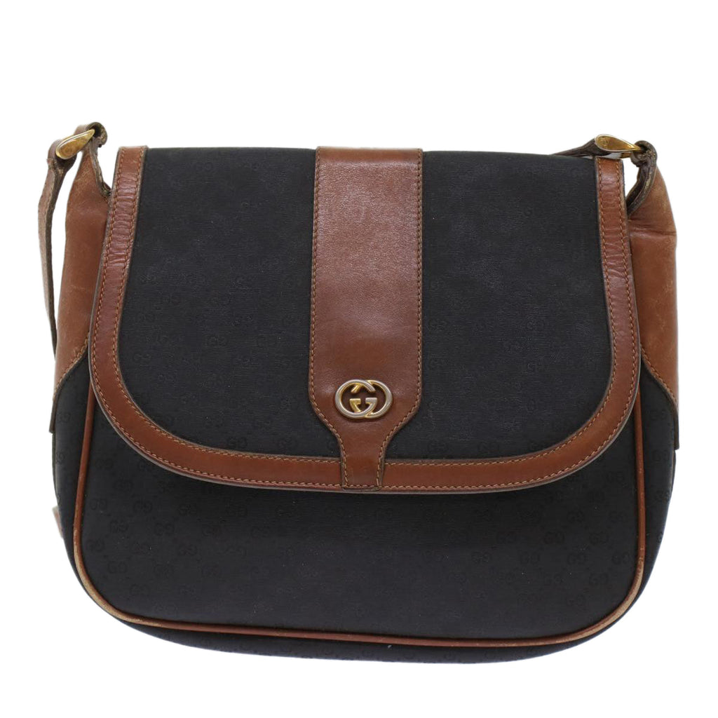 GUCCI Micro GG Canvas Shoulder Bag PVC Leather Black ep1178