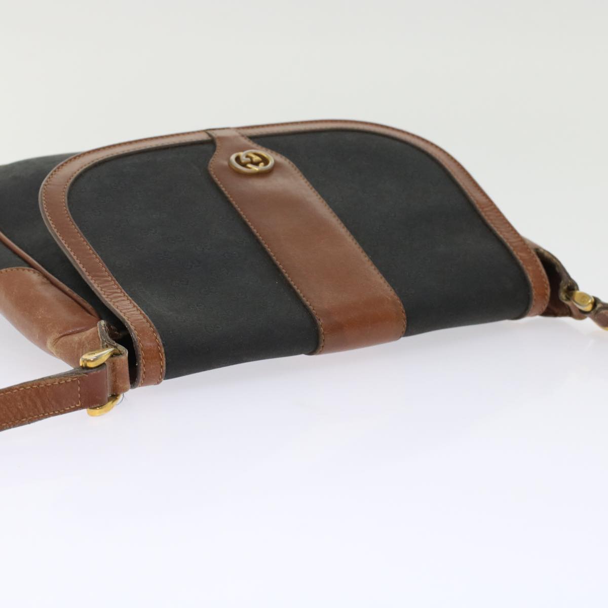 GUCCI Micro GG Canvas Shoulder Bag PVC Leather Black ep1178