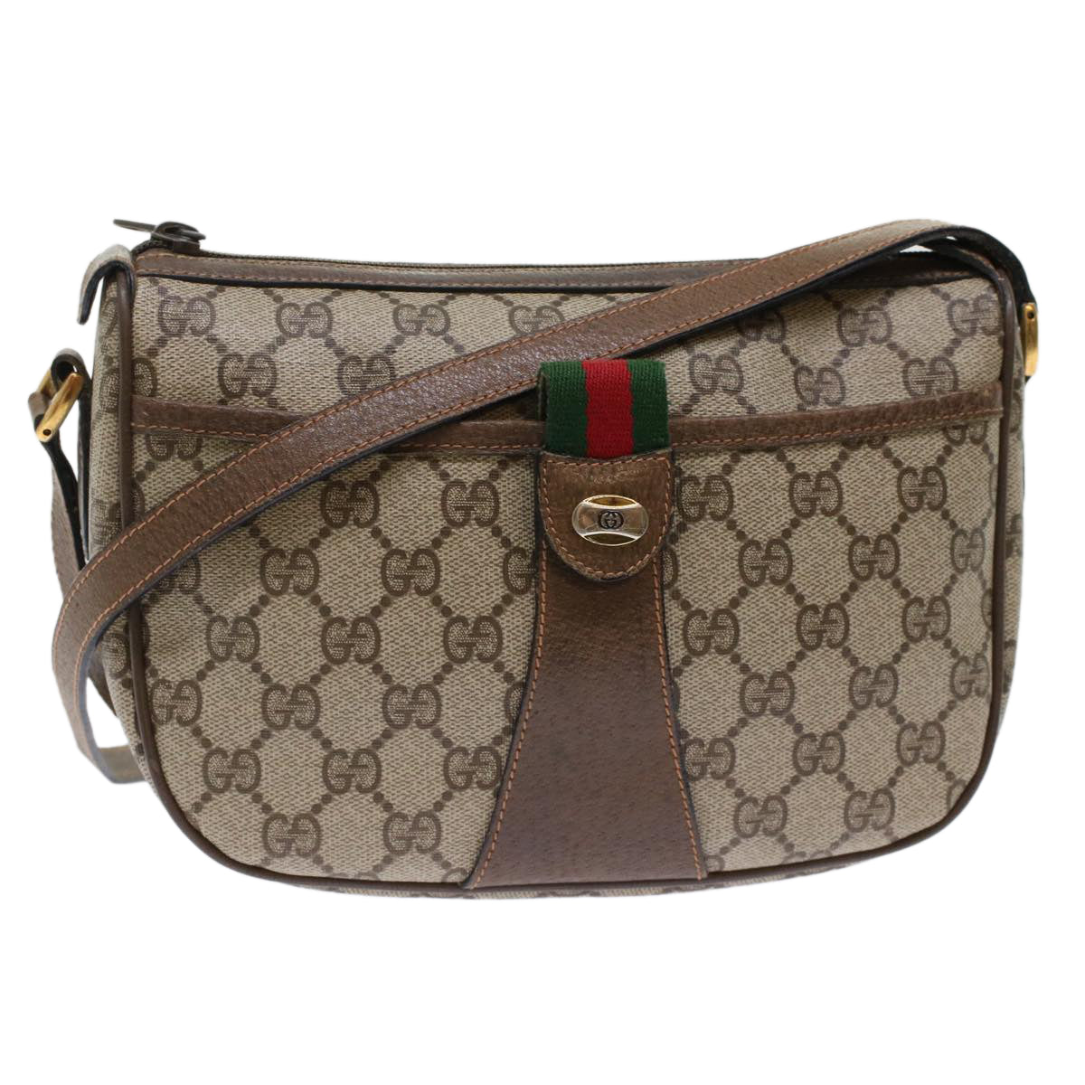 GUCCI GG Canvas Web Sherry Line Shoulder Bag Beige Red 89•02•032 ep1209