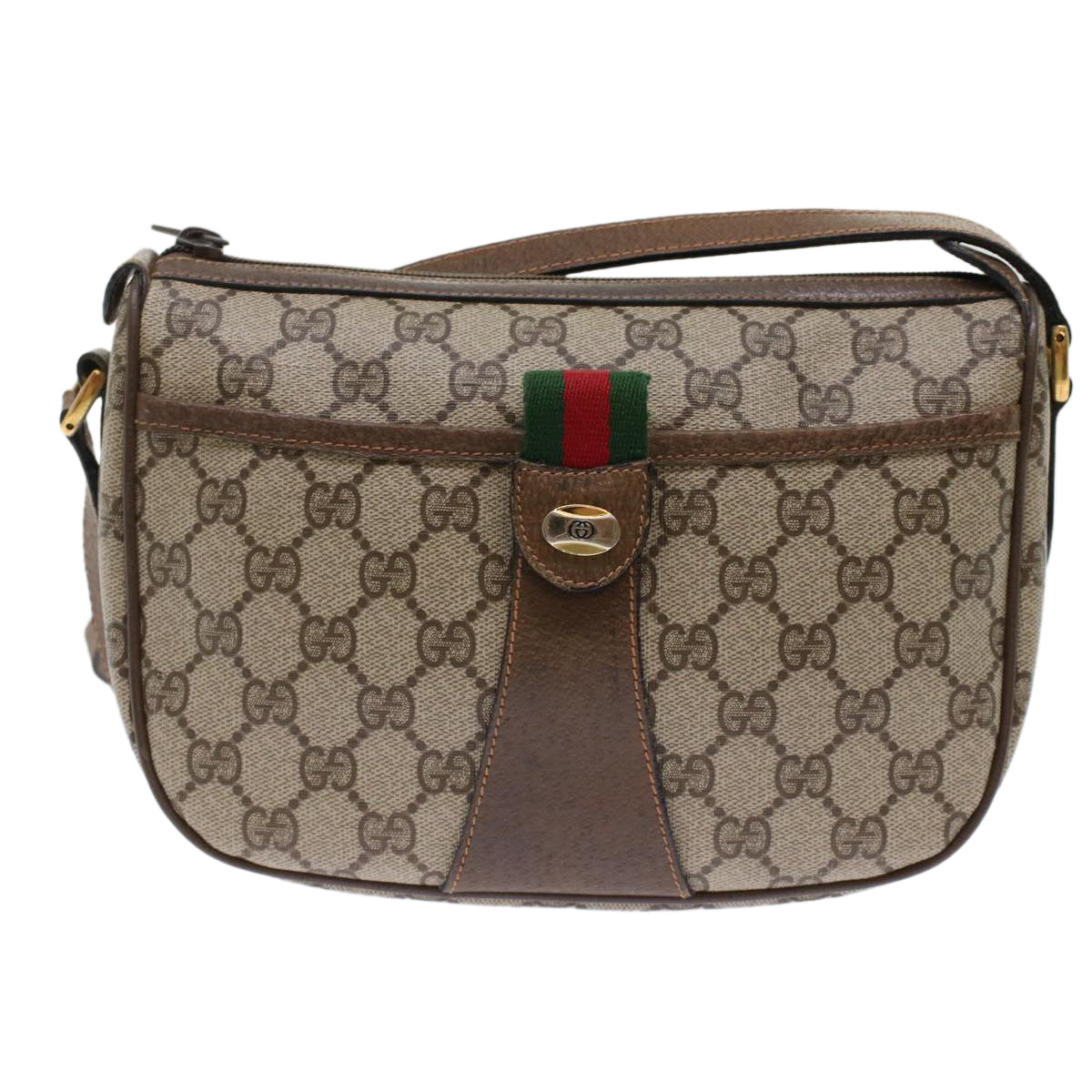 GUCCI GG Canvas Web Sherry Line Shoulder Bag Beige Red 89•02•032 ep1209