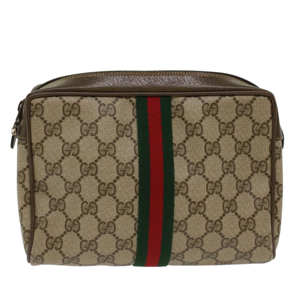 GUCCI GG Canvas Web Sherry Line Clutch Bag Beige Red 22•01•012 ep1227