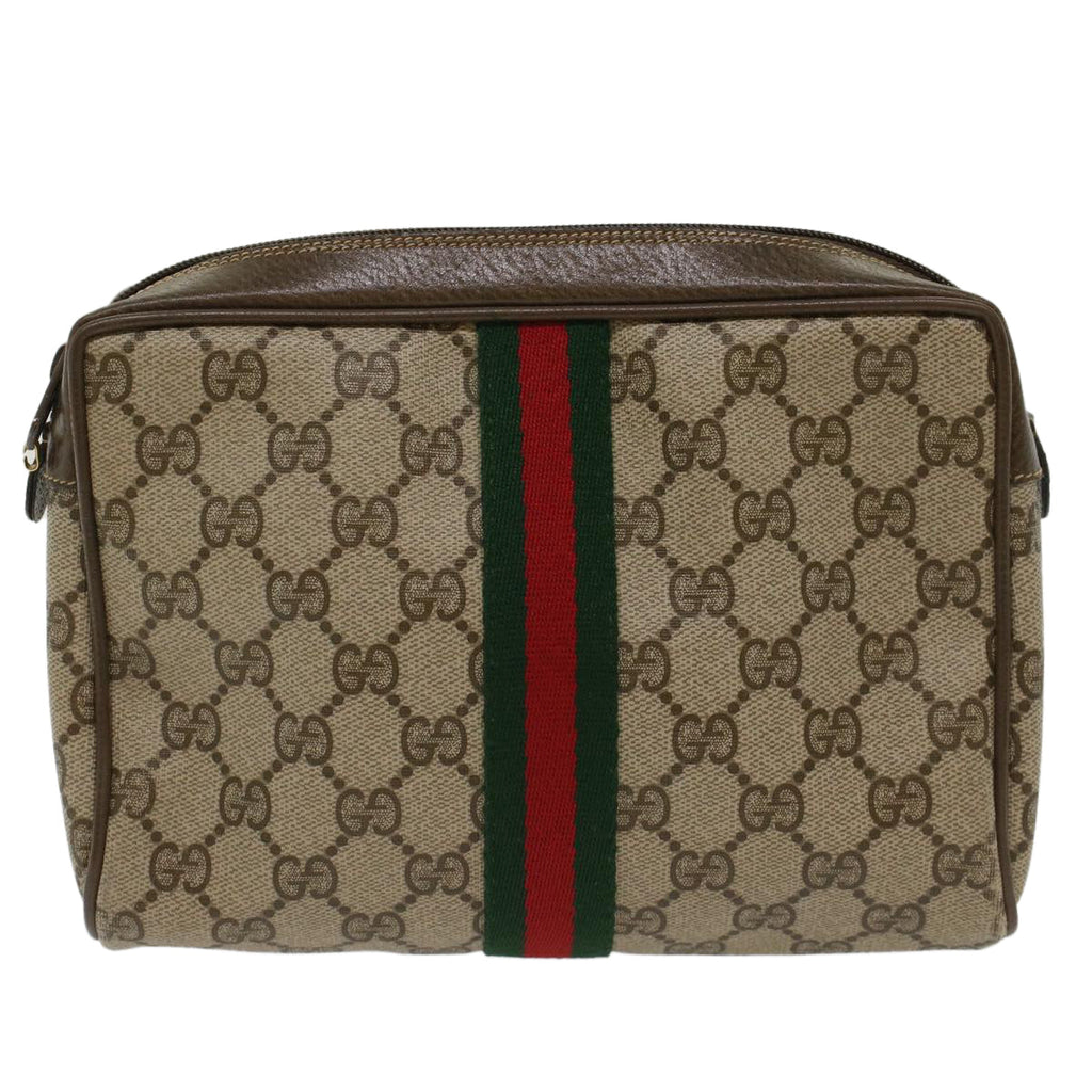 GUCCI GG Canvas Web Sherry Line Clutch Bag Beige Red 22•01•012 ep1227