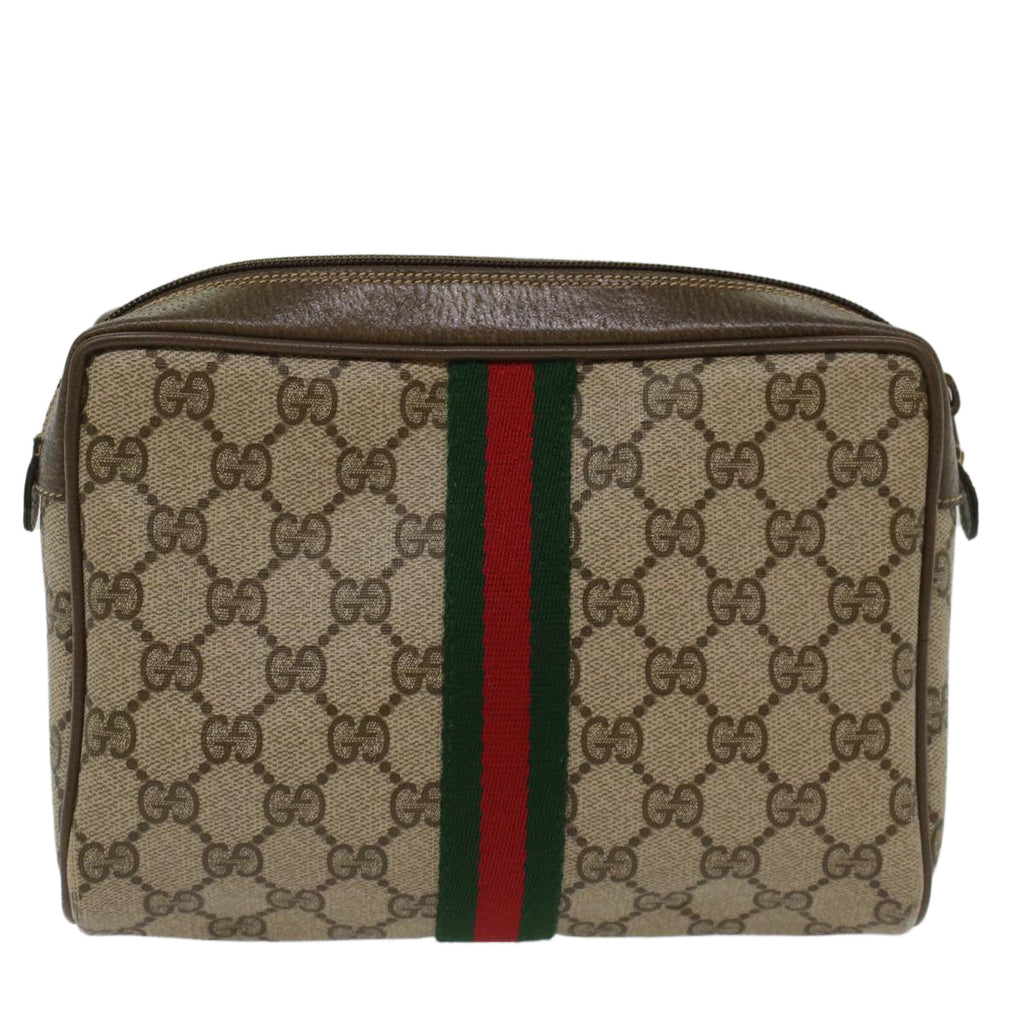 GUCCI GG Canvas Web Sherry Line Clutch Bag Beige Red 22•01•012 ep1227