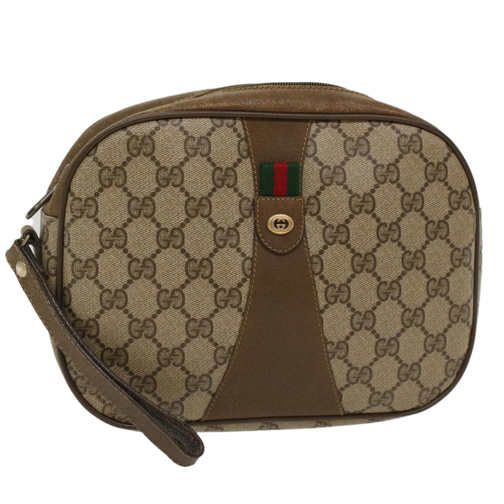 GUCCI GG Canvas Web Sherry Line Clutch Bag PVC Leather Beige Red ep1269