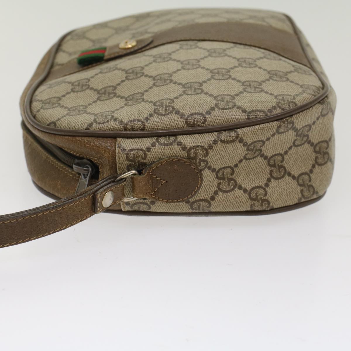 GUCCI GG Canvas Web Sherry Line Clutch Bag PVC Leather Beige Red ep1269