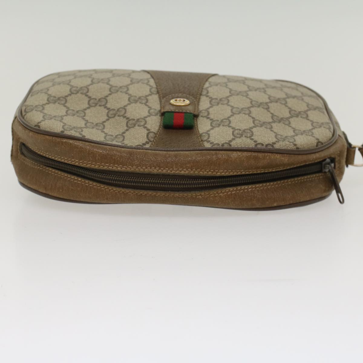 GUCCI GG Canvas Web Sherry Line Clutch Bag PVC Leather Beige Red ep1269