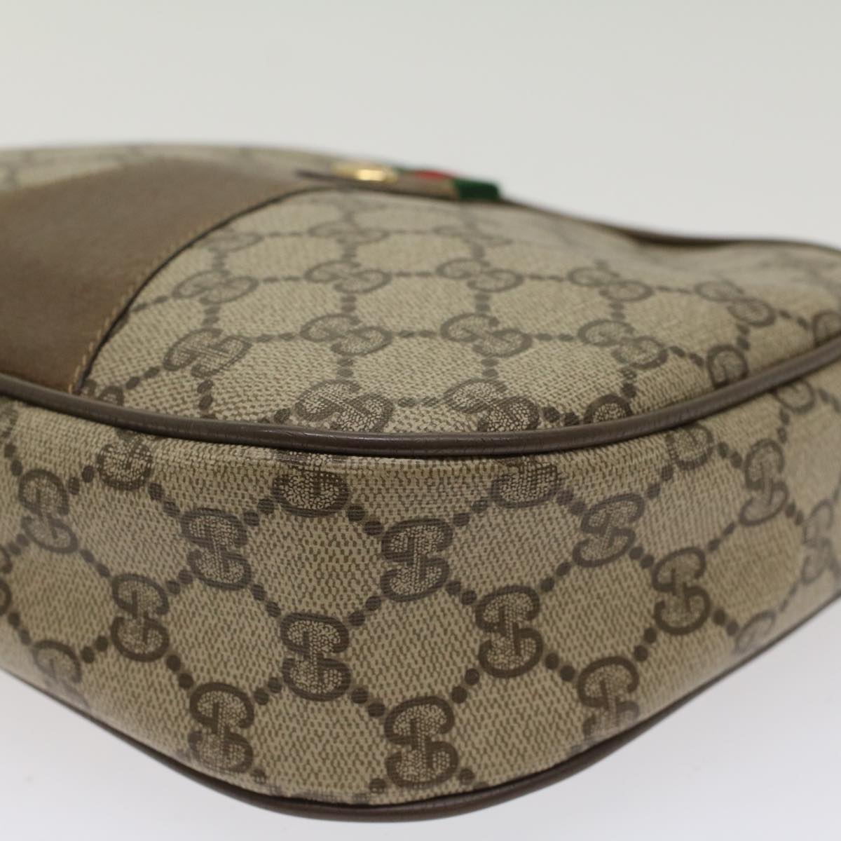GUCCI GG Canvas Web Sherry Line Clutch Bag PVC Leather Beige Red ep1269