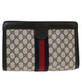 GUCCI GG Canvas Sherry Line Clutch Bag PVC Leather Navy Red ep1288