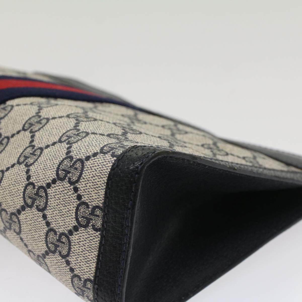 GUCCI GG Canvas Sherry Line Clutch Bag PVC Leather Navy Red ep1288
