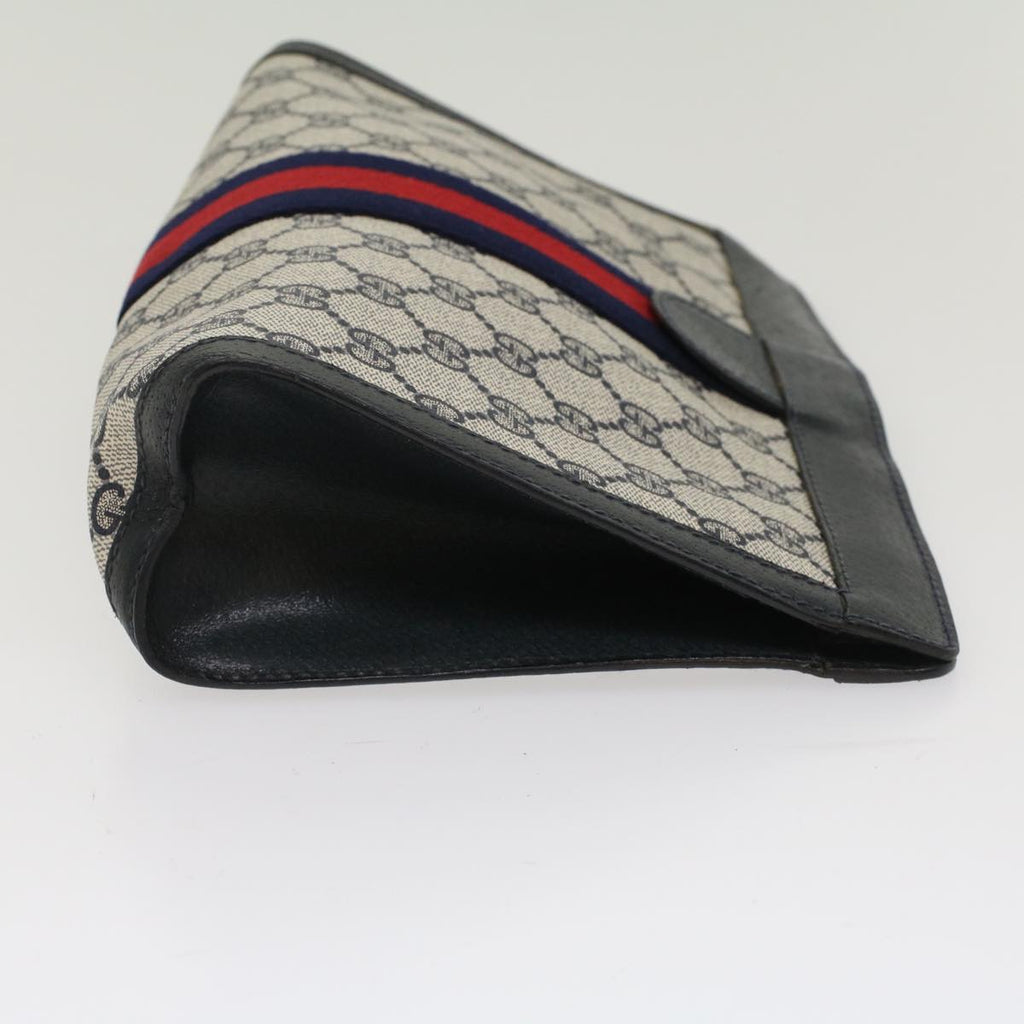 GUCCI GG Canvas Sherry Line Clutch Bag PVC Leather Navy Red ep1288