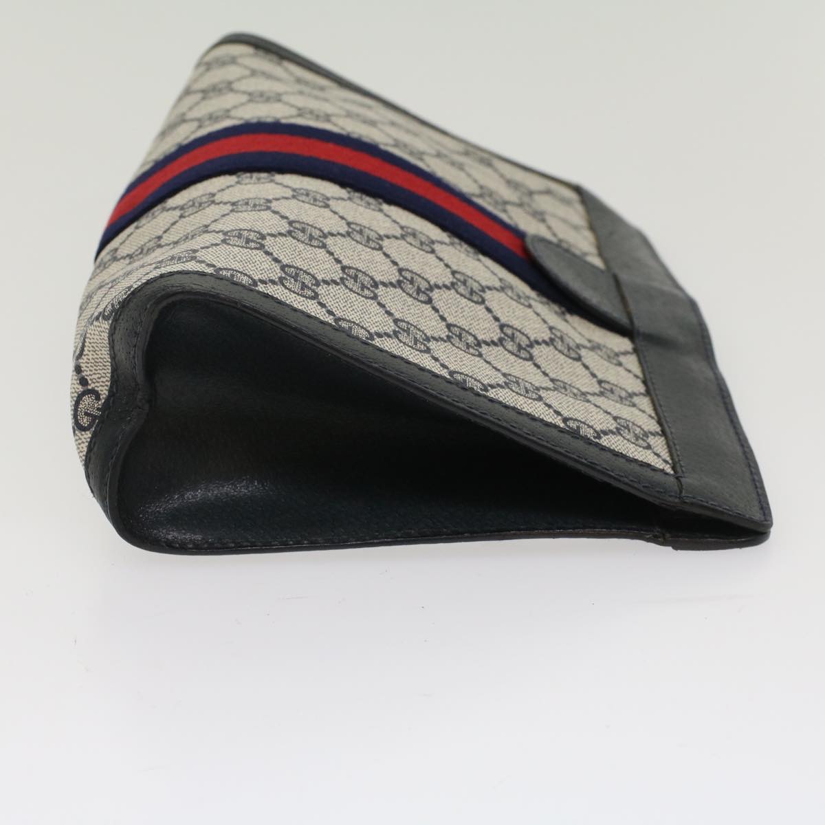 GUCCI GG Canvas Sherry Line Clutch Bag PVC Leather Navy Red ep1288