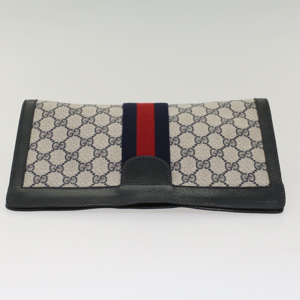 GUCCI GG Canvas Sherry Line Clutch Bag PVC Leather Navy Red ep1288