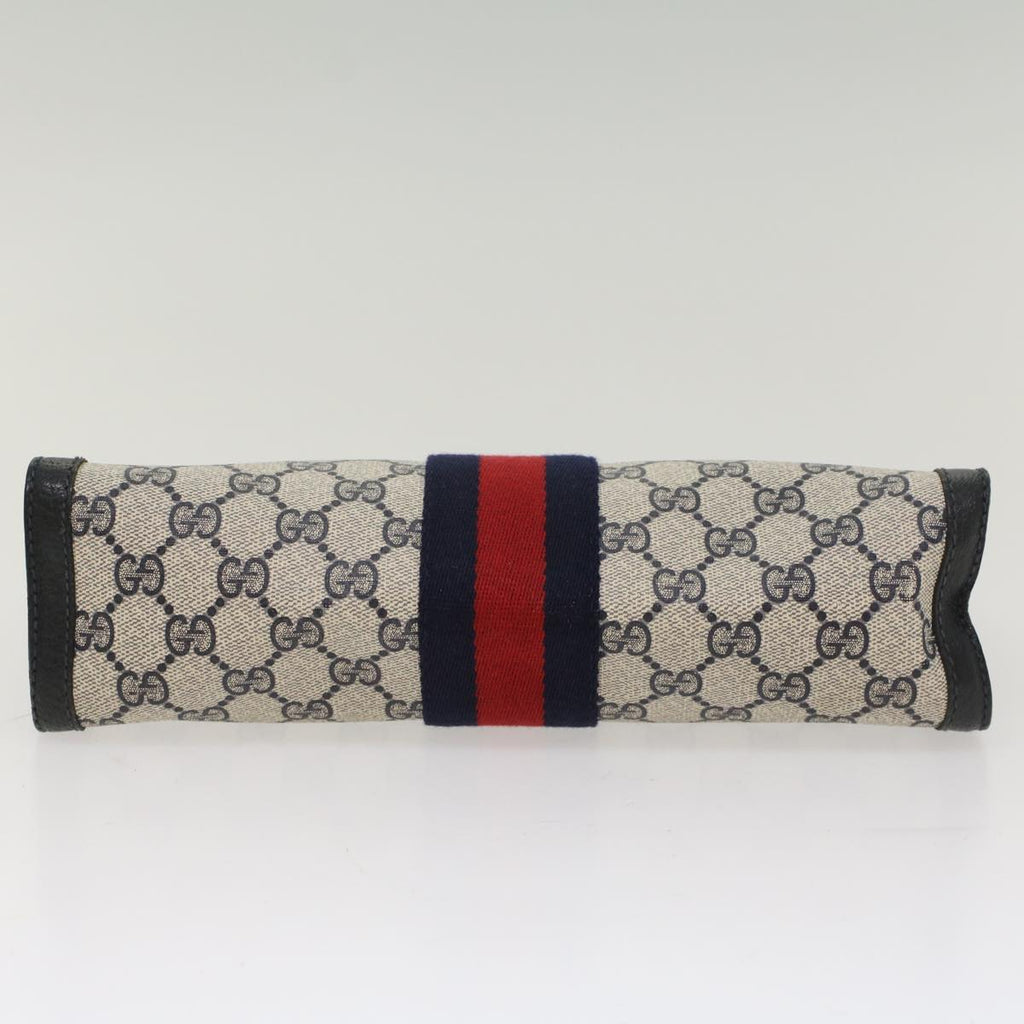 GUCCI GG Canvas Sherry Line Clutch Bag PVC Leather Navy Red ep1288
