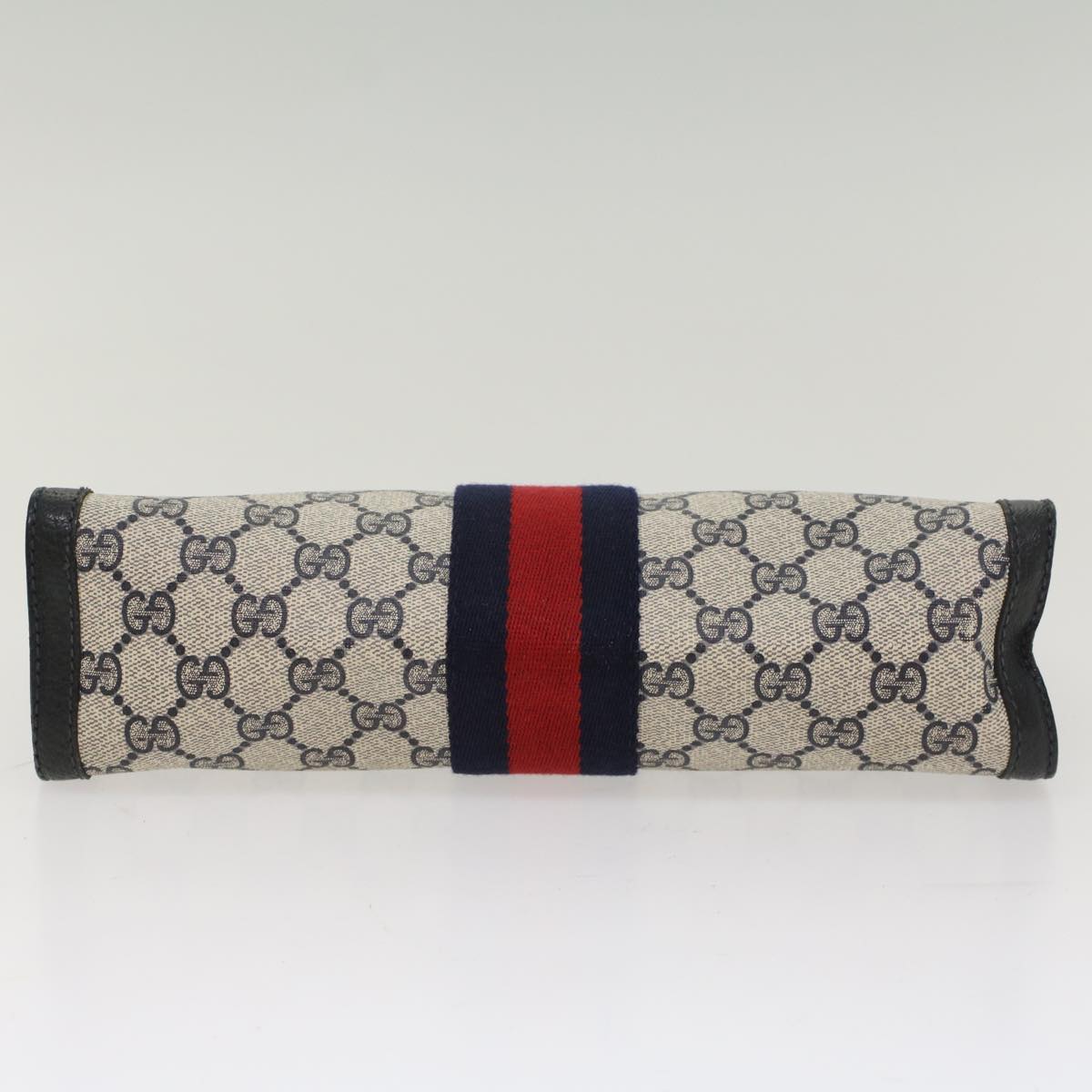 GUCCI GG Canvas Sherry Line Clutch Bag PVC Leather Navy Red ep1288