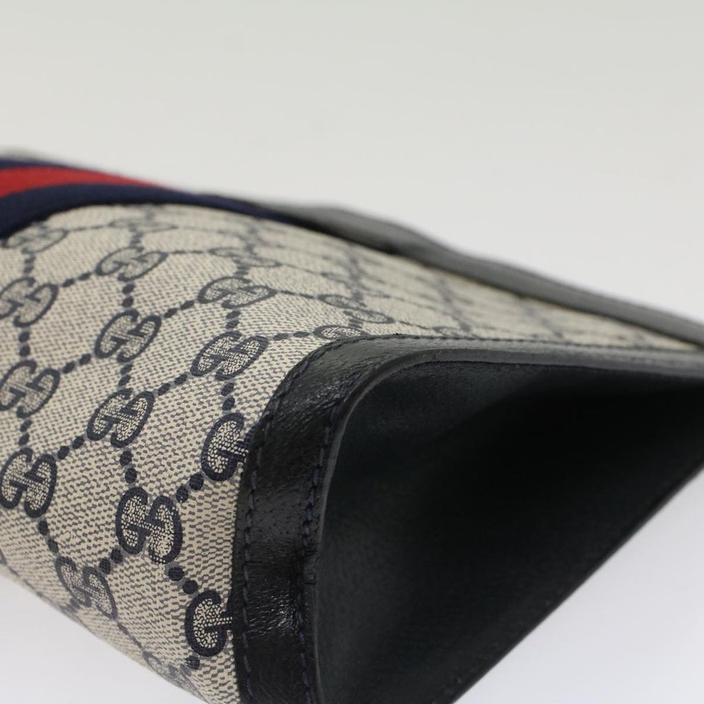 GUCCI GG Canvas Sherry Line Clutch Bag PVC Leather Navy Red ep1288