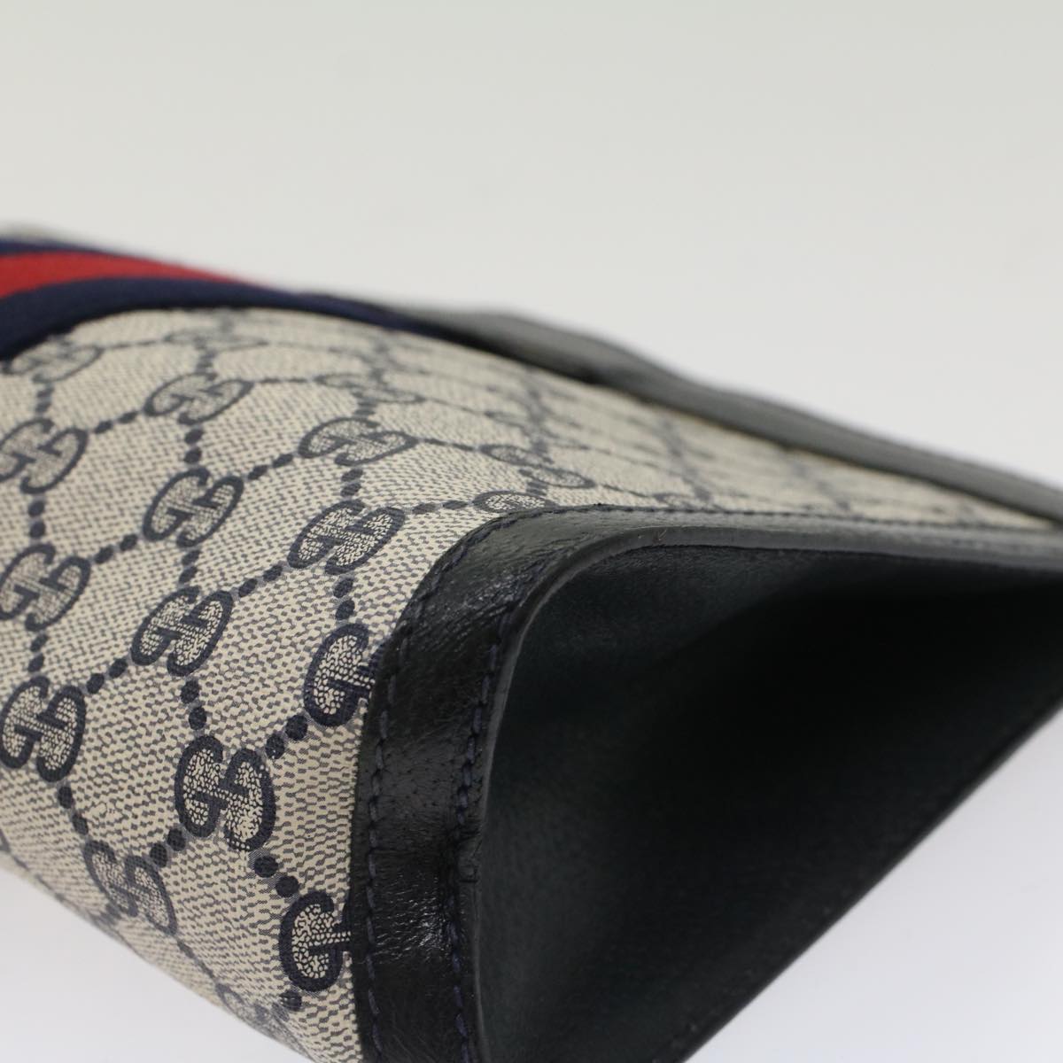 GUCCI GG Canvas Sherry Line Clutch Bag PVC Leather Navy Red ep1288