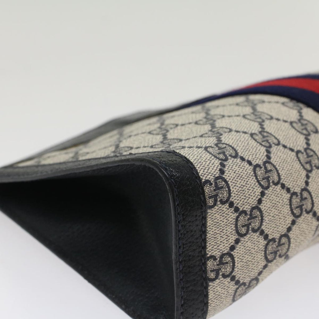GUCCI GG Canvas Sherry Line Clutch Bag PVC Leather Navy Red ep1288