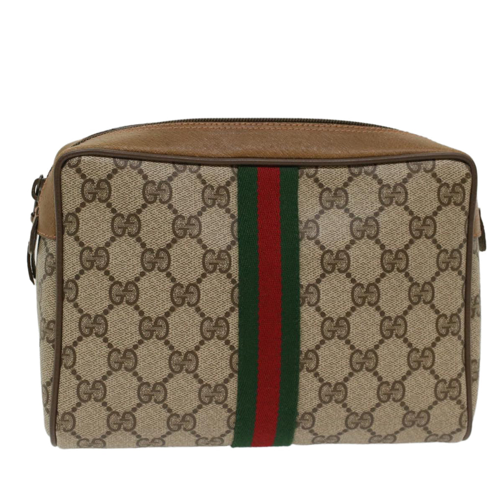 GUCCI GG Canvas Web Sherry Line Clutch Bag PVC Leather Beige Red ep1297
