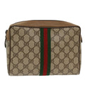 GUCCI GG Canvas Web Sherry Line Clutch Bag PVC Leather Beige Red ep1297