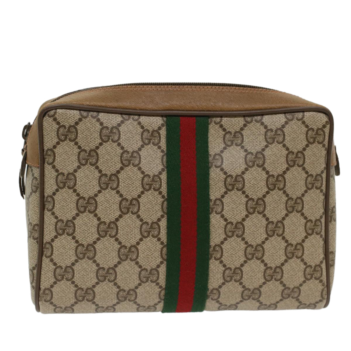 GUCCI GG Canvas Web Sherry Line Clutch Bag PVC Leather Beige Red ep1297
