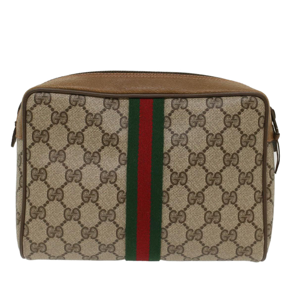 GUCCI GG Canvas Web Sherry Line Clutch Bag PVC Leather Beige Red ep1297