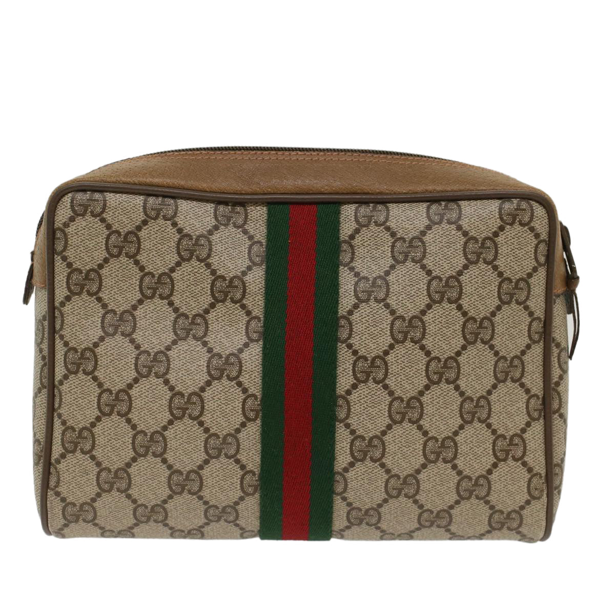 GUCCI GG Canvas Web Sherry Line Clutch Bag PVC Leather Beige Red ep1297