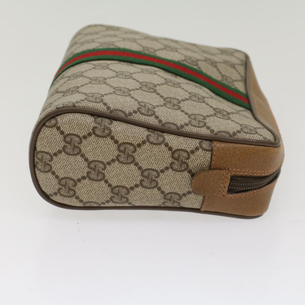 GUCCI GG Canvas Web Sherry Line Clutch Bag PVC Leather Beige Red ep1297