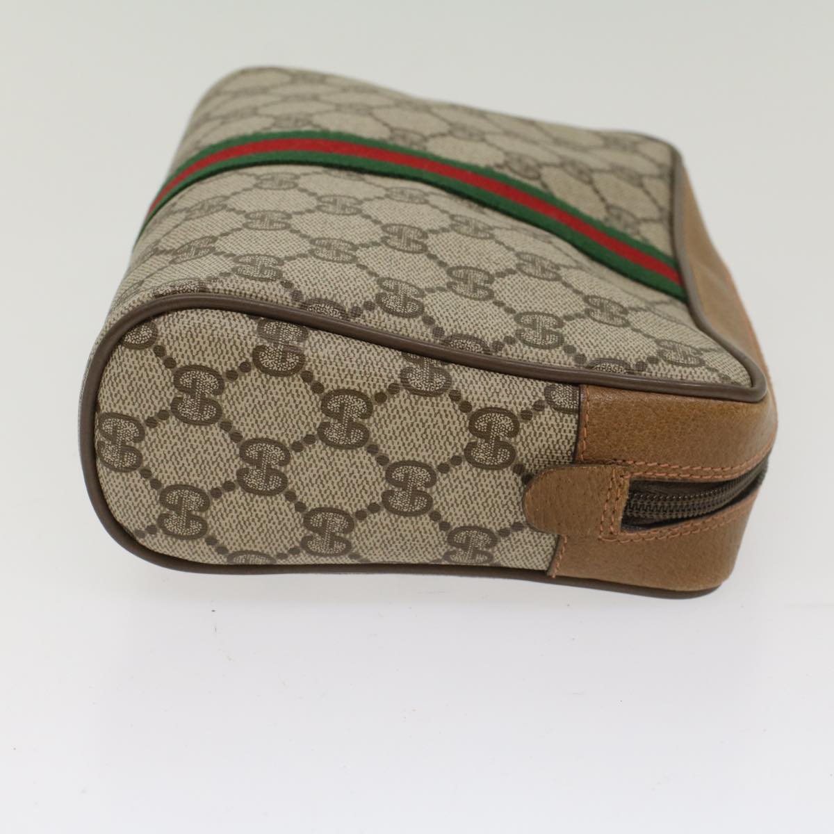 GUCCI GG Canvas Web Sherry Line Clutch Bag PVC Leather Beige Red ep1297
