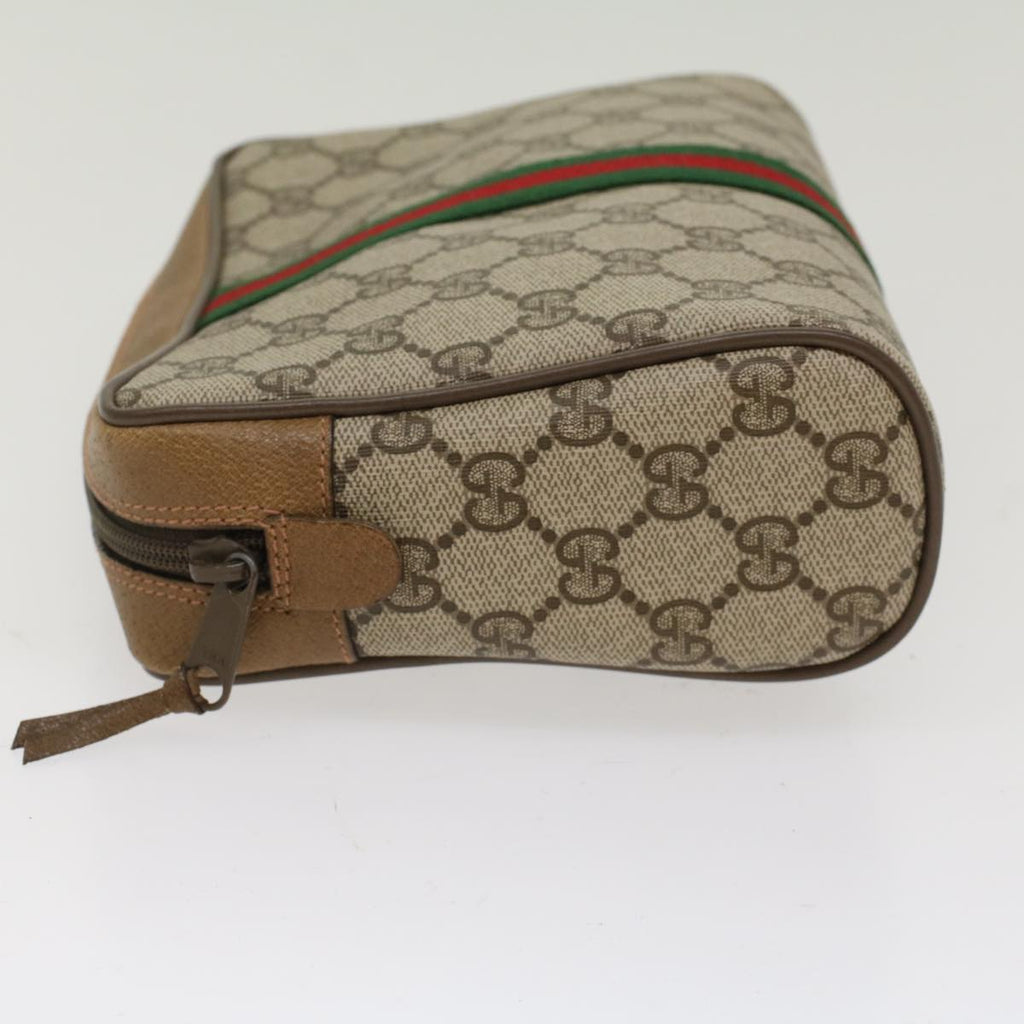 GUCCI GG Canvas Web Sherry Line Clutch Bag PVC Leather Beige Red ep1297