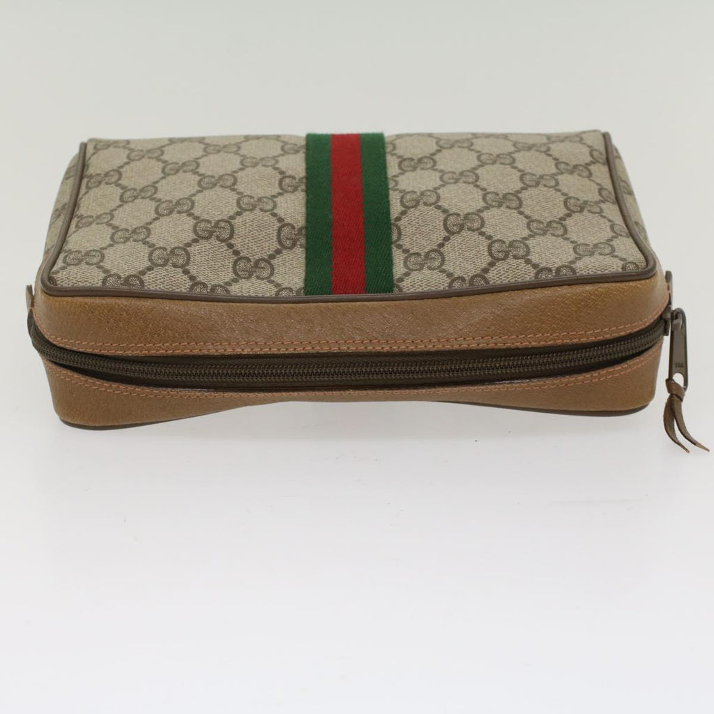 GUCCI GG Canvas Web Sherry Line Clutch Bag PVC Leather Beige Red ep1297