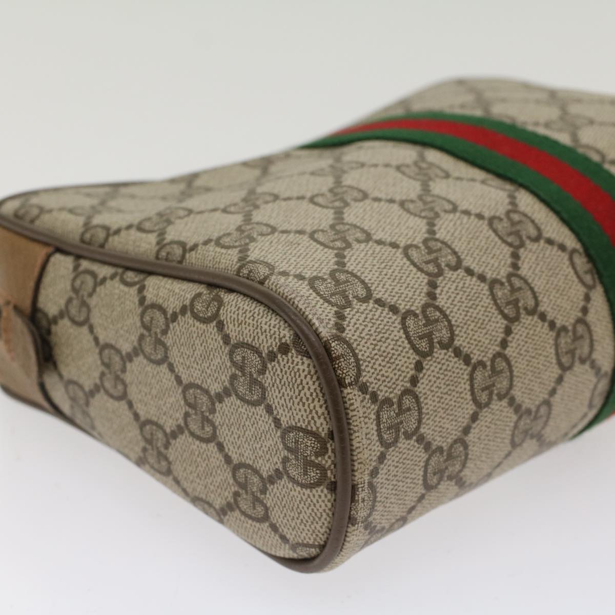 GUCCI GG Canvas Web Sherry Line Clutch Bag PVC Leather Beige Red ep1297