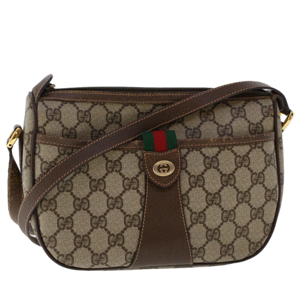 GUCCI GG Canvas Web Sherry Line Shoulder Bag PVC Leather Beige Red ep1332