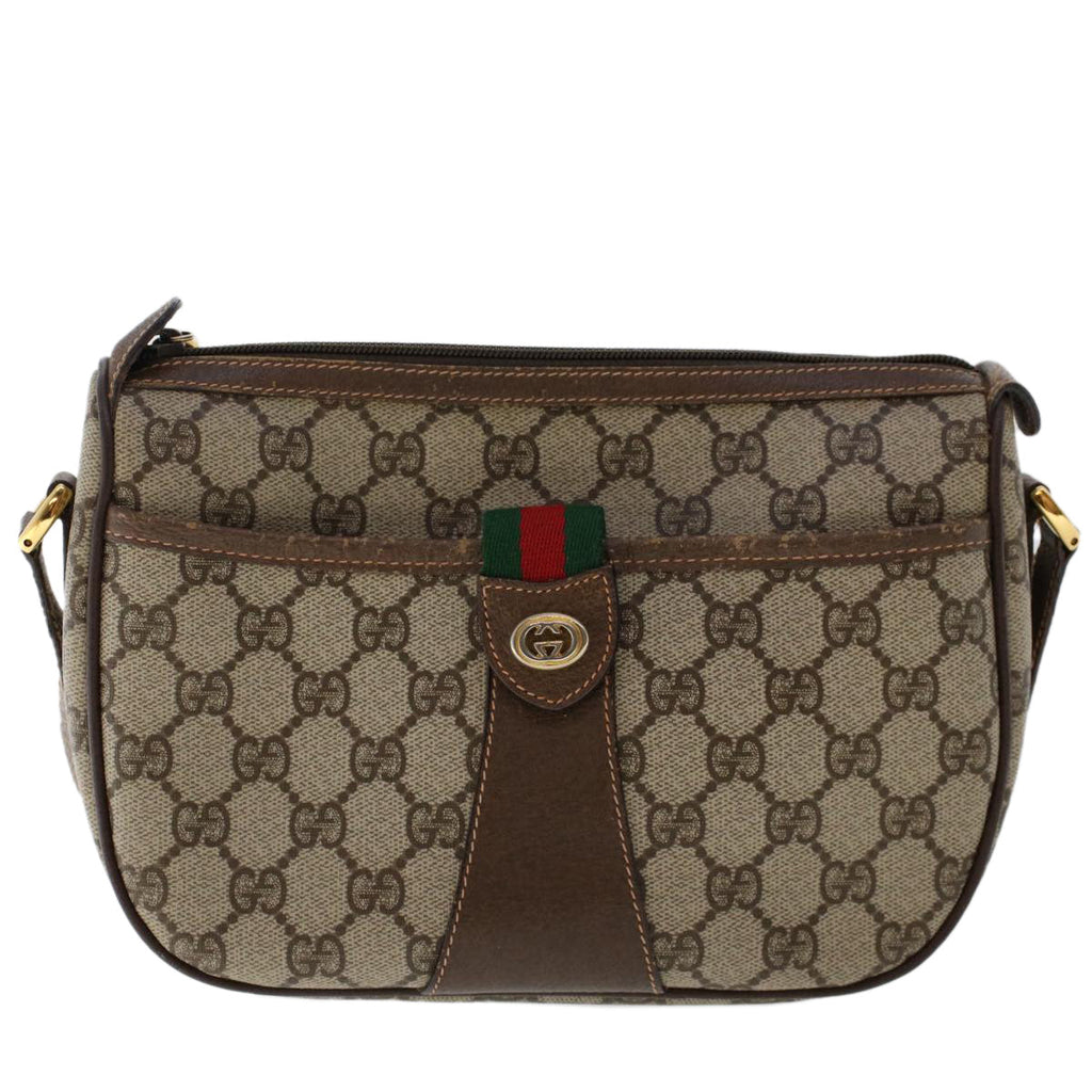 GUCCI GG Canvas Web Sherry Line Shoulder Bag PVC Leather Beige Red ep1332