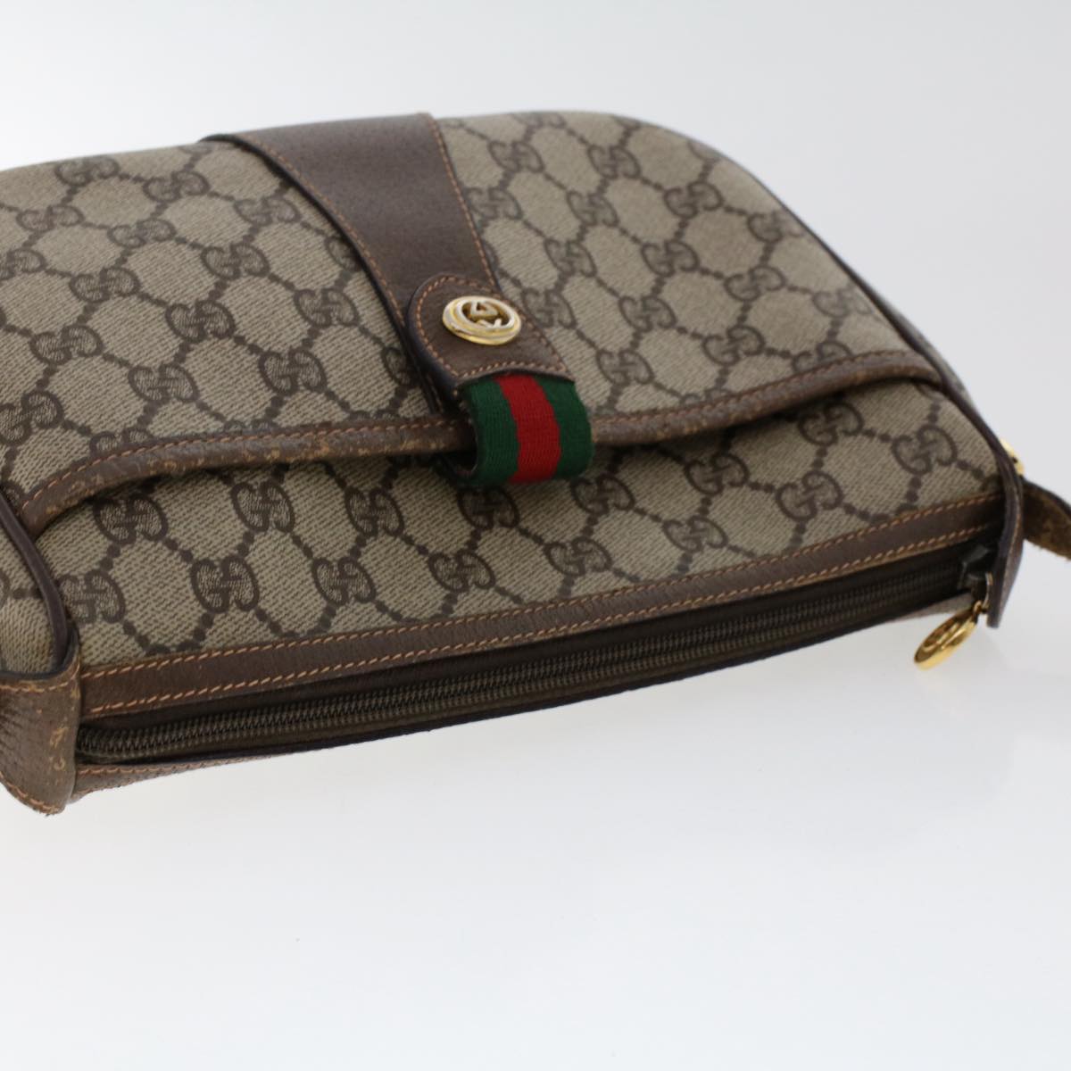 GUCCI GG Canvas Web Sherry Line Shoulder Bag PVC Leather Beige Red ep1332