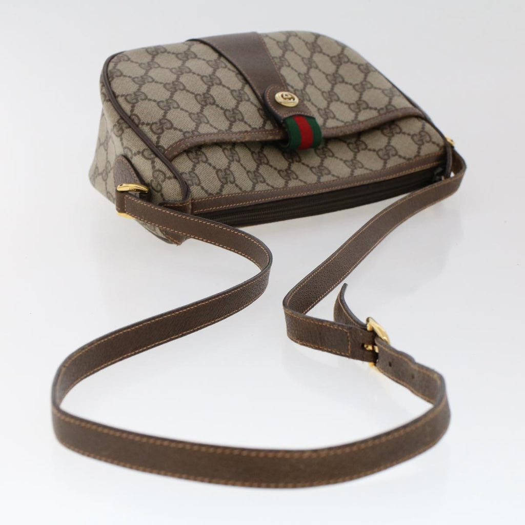 GUCCI GG Canvas Web Sherry Line Shoulder Bag PVC Leather Beige Red ep1332