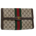 GUCCI GG Canvas Web Sherry Line Clutch Bag PVC Leather Beige Red ep1343