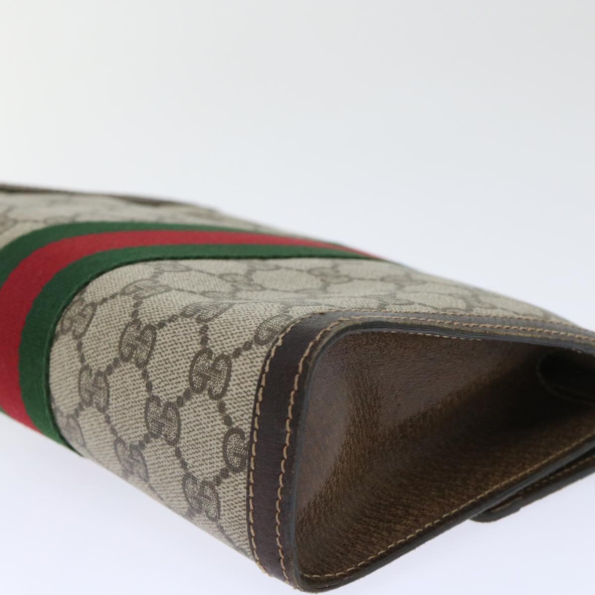 GUCCI GG Canvas Web Sherry Line Clutch Bag PVC Leather Beige Red ep1343