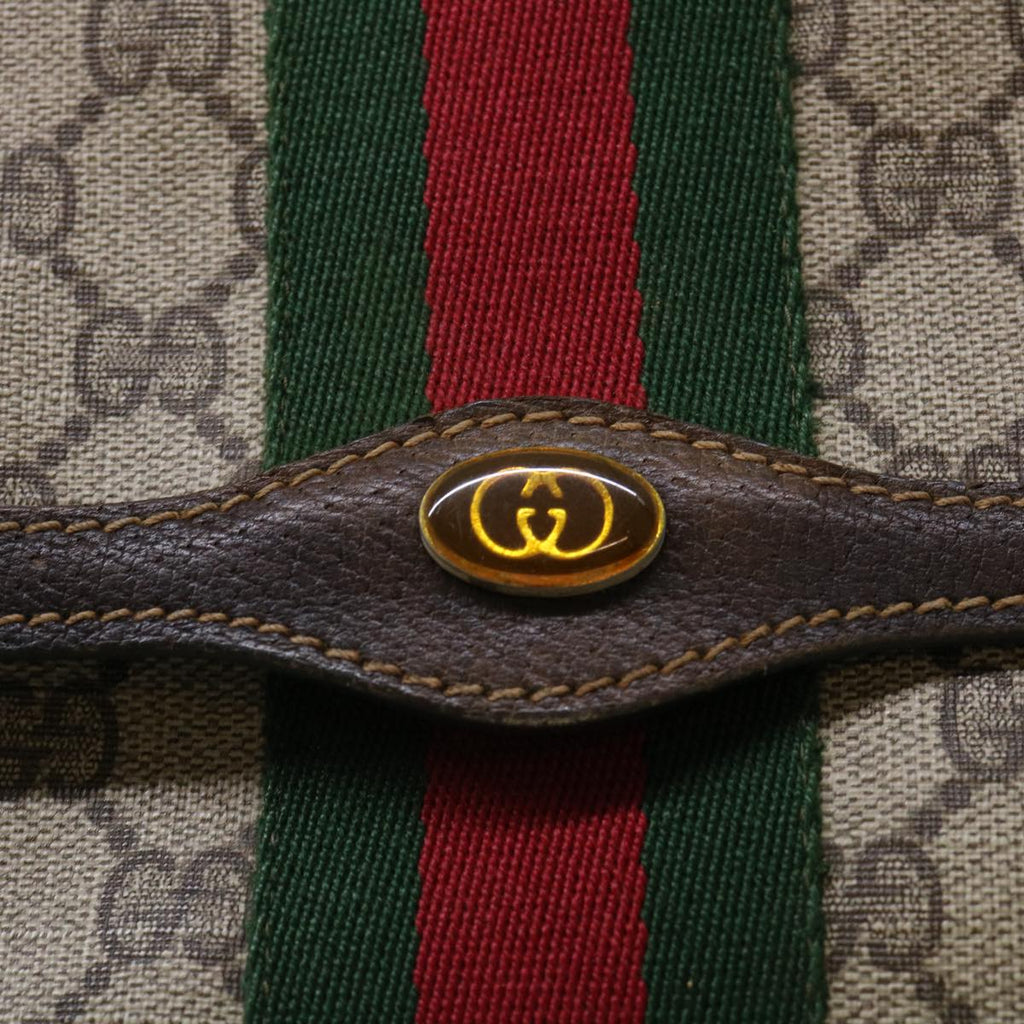 GUCCI GG Canvas Web Sherry Line Clutch Bag PVC Leather Beige Red ep1343