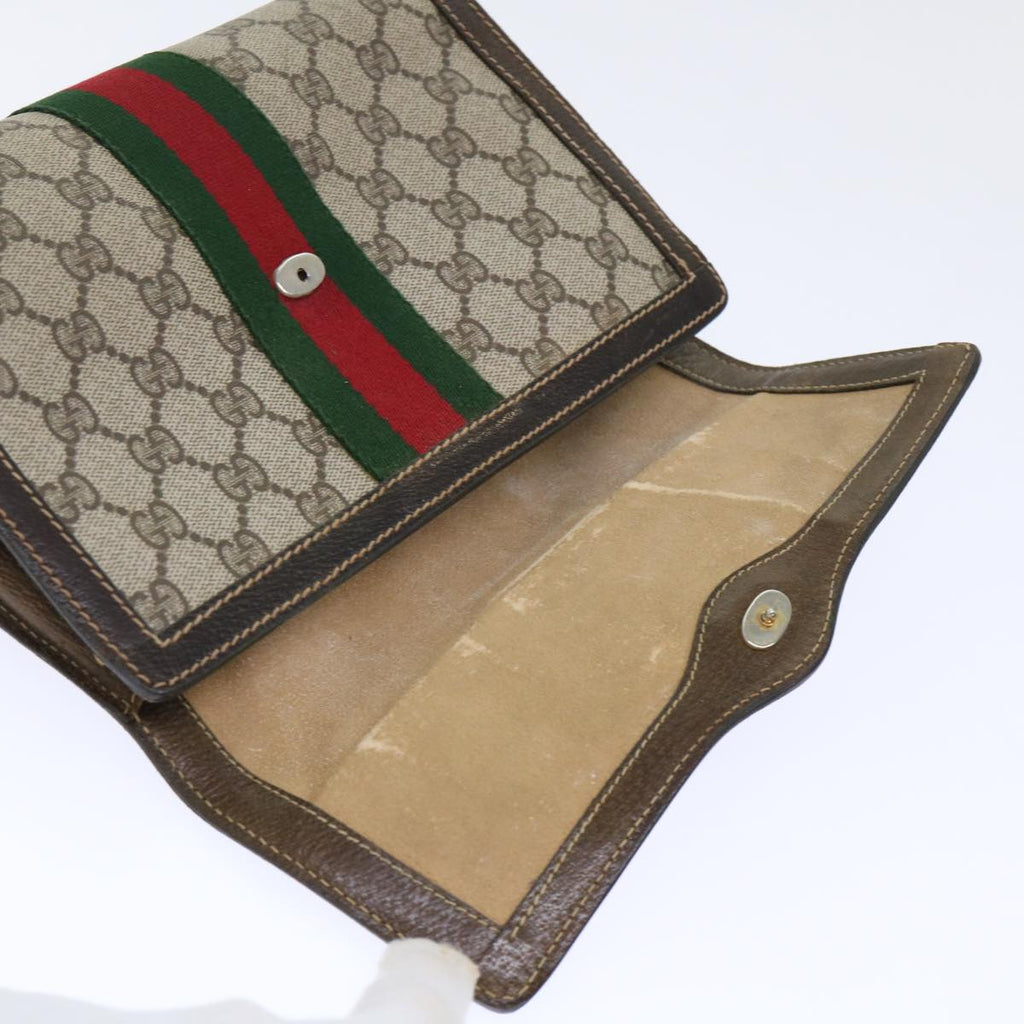 GUCCI GG Canvas Web Sherry Line Clutch Bag PVC Leather Beige Red ep1343
